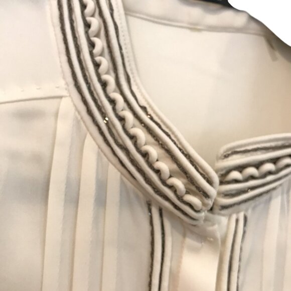 Elie Tahari Ivory Silk Long Sleeve Pintuck Blouse Embroidered Lurex Trim Size M - Picture 4 of 10